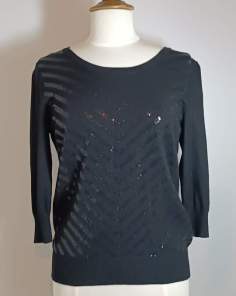 Pull Fin Femme Manches 3/4 Sequins Chevrons et Coton