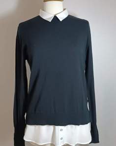 Pull Uni Femme avec Col et Bas de Chemise 2 en 1
