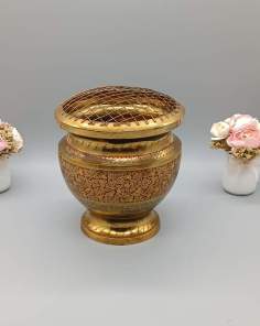 Pot Rosace Bol Gravé et Peint en Laiton Indien