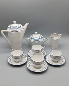 Service Cafetière, Pot à Lait, Sucrier et Tasses Art Déco
