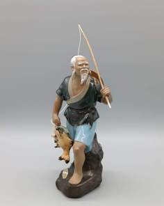 Statuette Pêcheur Asiatique Shiwan Mudman