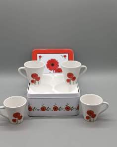 Tasses à Café Motifs Marguerite Rouge