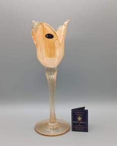 MURANO Photophore sur Pied en Verre Jaune Or